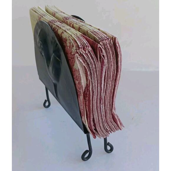 Farmhouse Imprinted Rooster Primitive Metal Napkin Holder w/Toile Napkins - Picture 6 of 16